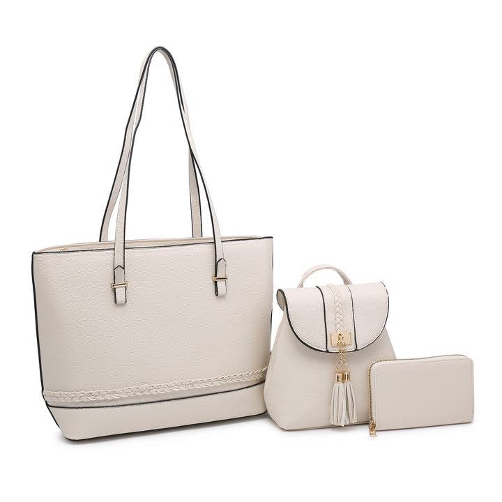 Solid ColWomen's or Tote Bag Set 3-Piece Lightweight PU Leather Shoulder Bag with Zipper Multiple Pockets Adjustable Strap Fringe Small Backpack - Total Trends Fusion