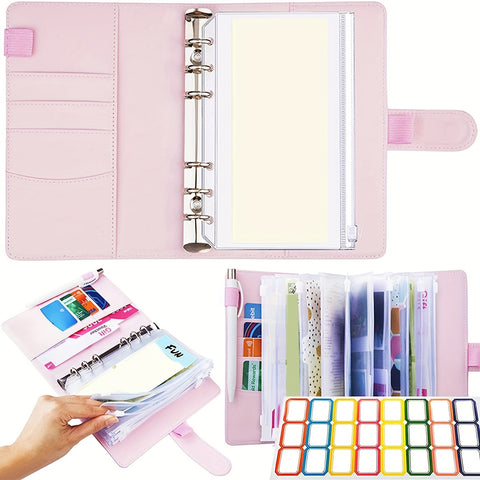 Multifunctional A6 Budget Binder with 12 Clear Zip Pockets and 12 Budget Sheets PU Cash Envelopes Portable Envelopes Organizer for Budgeting and Money Saving - Total Trends Fusion