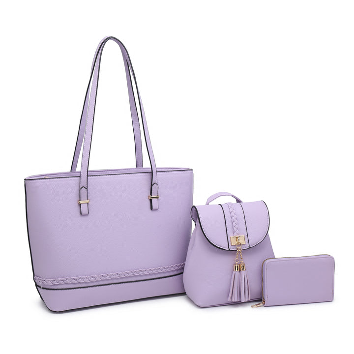 Solid ColWomen's or Tote Bag Set 3-Piece Lightweight PU Leather Shoulder Bag with Zipper Multiple Pockets Adjustable Strap Fringe Small Backpack - Total Trends Fusion