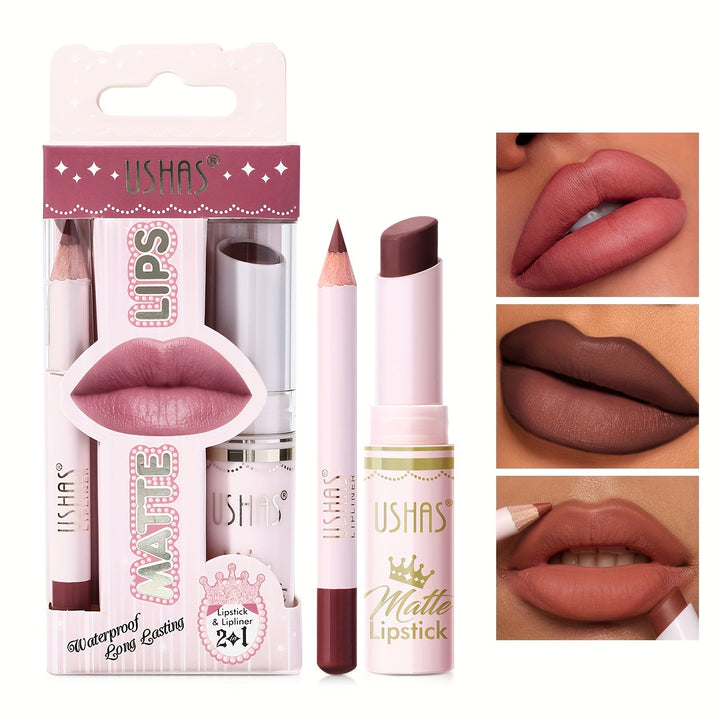 Ushas, 1Set, Long-Lasting Matte Nude Lipsticks With Lip Liner - Waterproof, 12 Shades, Makeup Essentials For Daily Wear, All Skin Types - Long-Lasting, Hydrating, And Nourishing Lip Care For Women - Total Trends Fusion