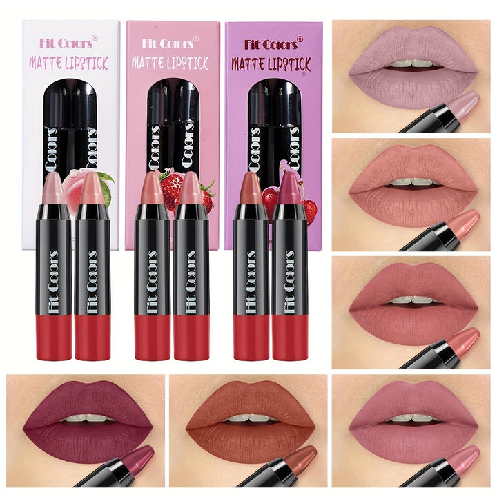 2Pcs Velvet Lipstick Pen Set, Nude Matte Lip Liner Crayon Pencil, 24 Hour Long Lasting Waterproof Lipstick, Twist-up Lip Color, Moisturizing Lipstick, Lip Makeup Graduation Gift For Women Girls - Total Trends Fusion