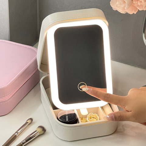 60 LED Rechargeable Lighted Makeup Mirror - Travel Vanity Mirror with Dimmable Touch Screen, Portable Case, 3 Color Lighting - Perfect Travel Essentials for Bath Bathroom Accessories - Total Trends Fusion