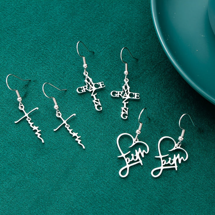 3 Pairs Stainless Steel Amazing Grace Shaped Hook Dangle Earrings, Unisex Jewelry for Daily Accessories and Chic Gifts - Total Trends Fusion