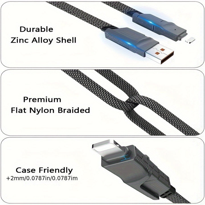 4-In-1 Usb-C Charging & Data Cable, 59" High-Speed Braided Cord With Multi-Connector Heads For Iphone, For Ipad, And For SamSung Galaxy - Supports Power Delivery Up To 120W - Total Trends Fusion