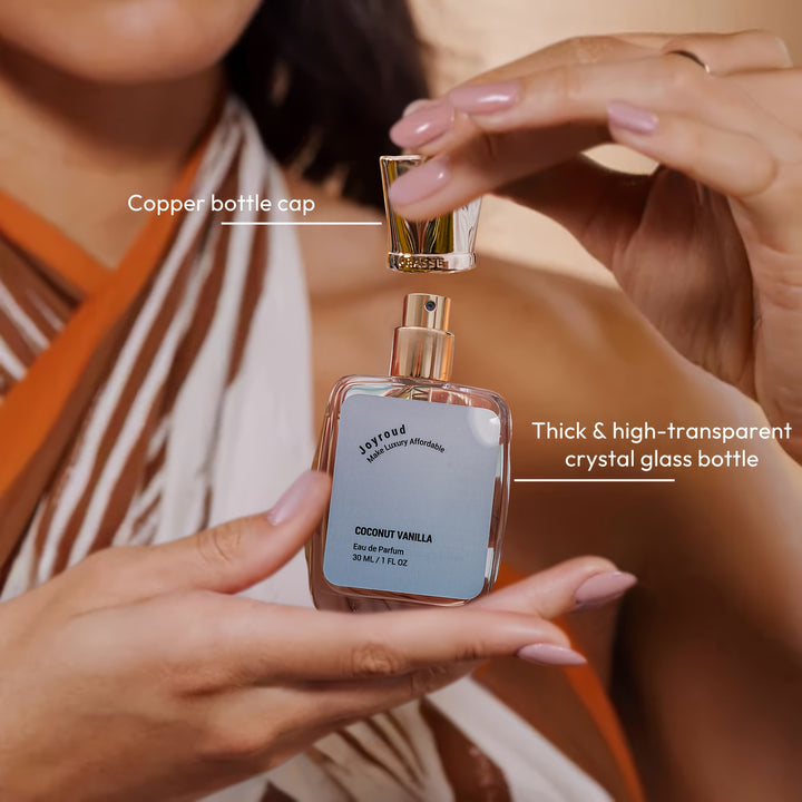 Joyroud Coconut Vanilla Bliss Eau De Parfum for Women - Tropical Floral & Fruity Scent with Chamomile, Sweet Alcohol-Based Spray, Ideal Gift for Her on Thanksgiving, Christmas & Birthdays, 1.01fl.oz.