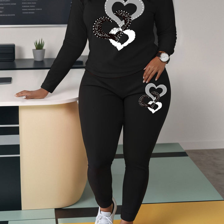 "Women’s Heart Print Two-Piece Set | Casual Valentine’s Day Outfit"