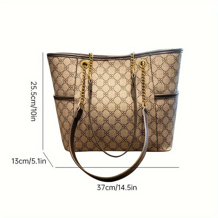 Retro Printed Tote Bag, Large Capacity Shoulder Bag, Fashionable Portable Women's Bag - Total Trends Fusion