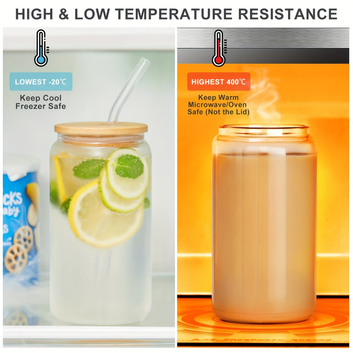 4pcs Glass Cups With Lids And Straws, 16OZ Beer Can Shaped Drinking Glasses Set, Iced Coffee Cup, Glass Tumbler With 1 Cleaning Brush, Ideal For Cocktail, Whiskey, Tea - Total Trends Fusion