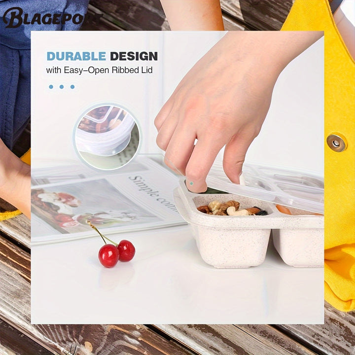12 Pcs Bento Snack Containers 4 Divided Compartments Wheat Straw Snack Box with Lid Reusable Meal Prep Lunch Box Food Storage Containers for Adults Travel Work - Total Trends Fusion