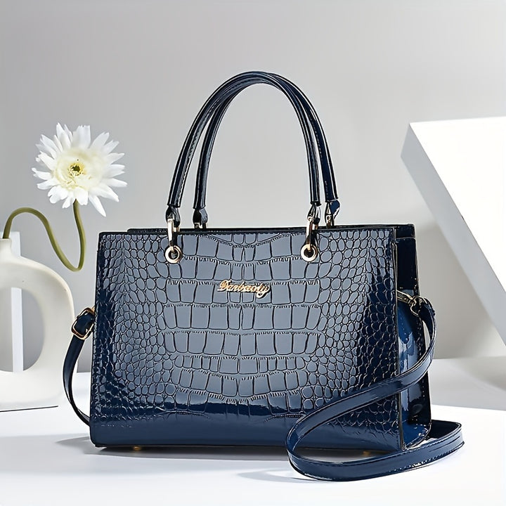Chic Crocodile-Pattern Shoulder Bag for Women: Elegant, Versatile with Secure Zipper, Polyester-Lined Messenger Bag for Every Occasion - Total Trends Fusion