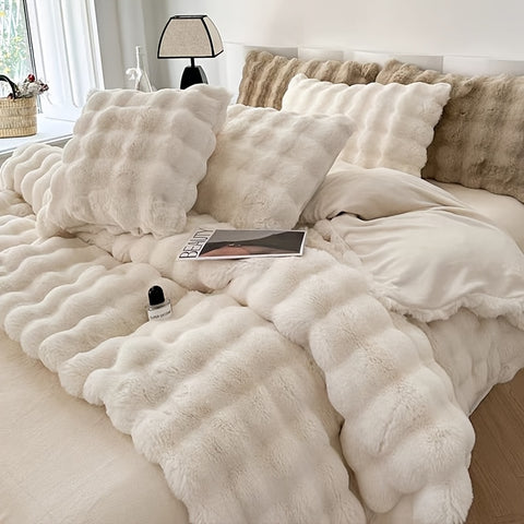Luxurious Faux Rabbit Fur Throw Blanket - Ultra-Soft, Plush & Reversible for Sofa, Bed, Office & Travel - Cozy Christmas Gift in Sleek Solid Color