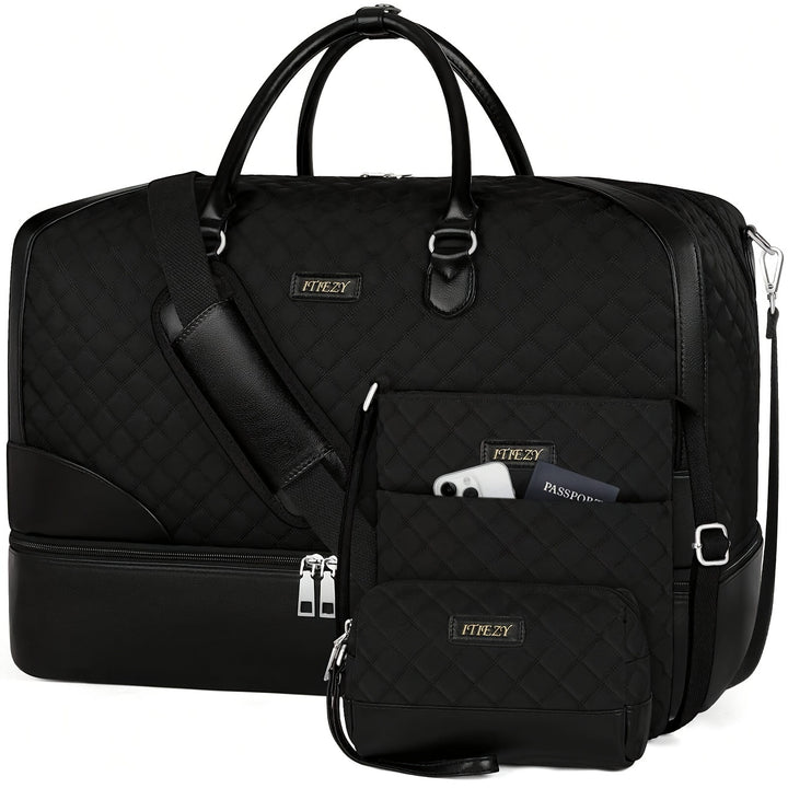 3PCS Weekender Bag for Men And Women, Travel Duffel Bag Carry On Overnight Bag with Shoe Compartment Large Nylon Travel Weekend Tote Bag - Total Trends Fusion