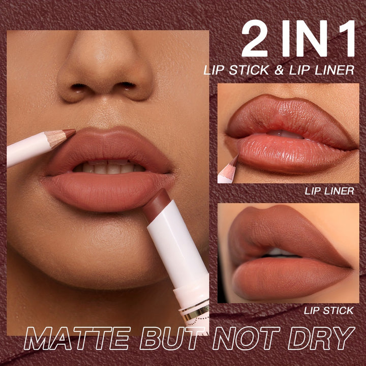 Ushas, 1Set, Long-Lasting Matte Nude Lipsticks With Lip Liner - Waterproof, 12 Shades, Makeup Essentials For Daily Wear, All Skin Types - Long-Lasting, Hydrating, And Nourishing Lip Care For Women - Total Trends Fusion