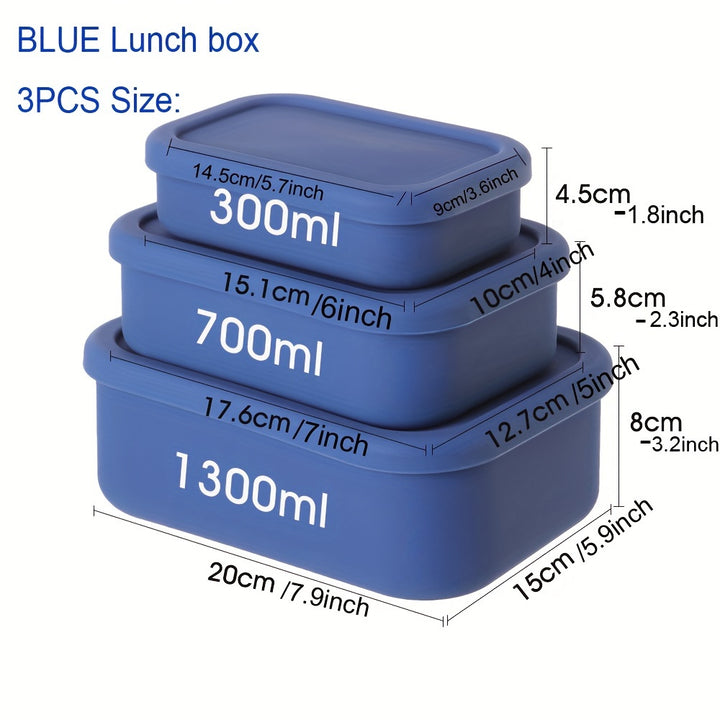 3pcs Silicone Bento Lunch Box Set with Lids - Airtight, Microwave & Dishwasher Safe Food Storage Containers in Green/Pink/Blue - Perfect for School, Office, Camping & Picnics (10oz, 23.6oz, 44oz) - Total Trends Fusion