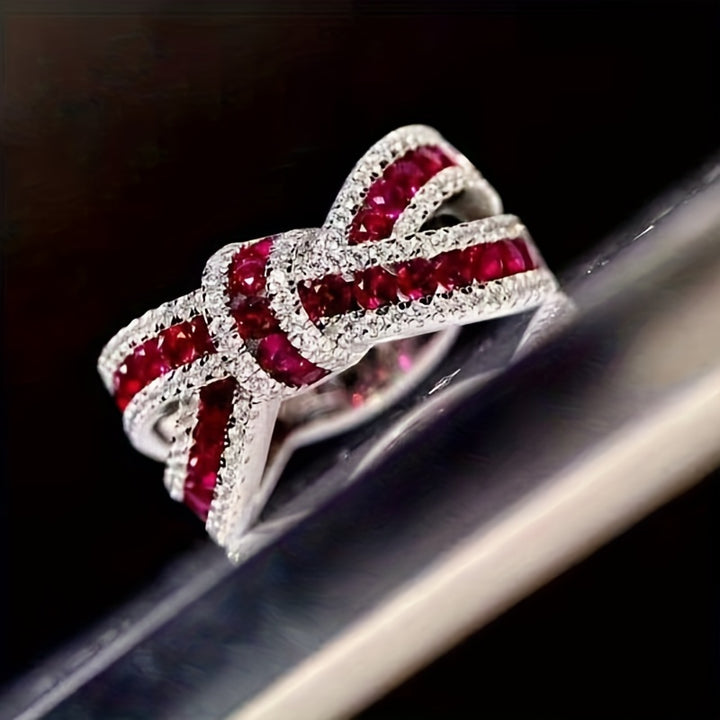 Elegant Silver-Plated Bow Knot Ring with July Gemstone - Chic Gift for Engagement & Party - Total Trends Fusion