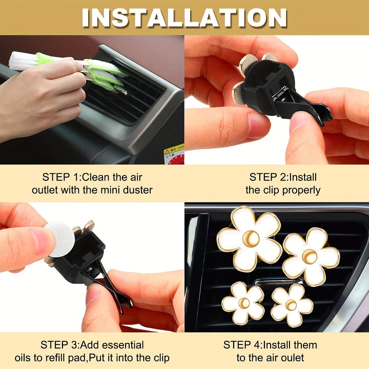 Car Freshener Decorative Clip & Daisy Flowers Air Vent Clips, Cute Car Accessories For Women Interior With 6 Fragrance Tablets Smoky Quartz And Citrine, Car Charms For Rear View Mirror, Hanging Car - Total Trends Fusion