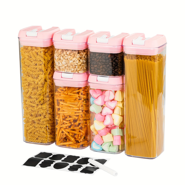 Pink Airtight Food Storage Container Set-10 Piece BPA Free Clear Plastic Cereal Canisters with Easy Lock Lids-Kitchen & Pantry Organization Containers for Sugar, Flour, Cereal, Labels & Marker (SC001, SC002, SC003, SC004) - Total Trends Fusion