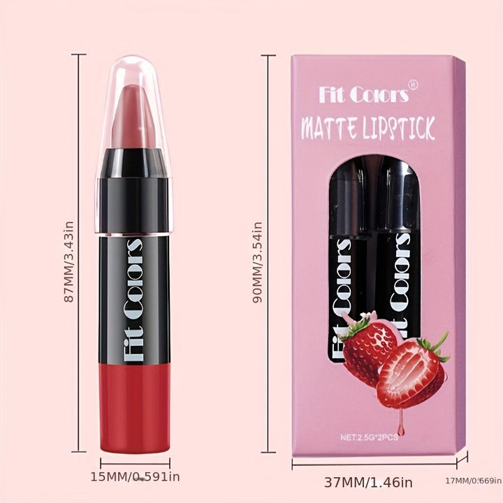 2Pcs Velvet Lipstick Pen Set, Nude Matte Lip Liner Crayon Pencil, 24 Hour Long Lasting Waterproof Lipstick, Twist-up Lip Color, Moisturizing Lipstick, Lip Makeup Graduation Gift For Women Girls - Total Trends Fusion