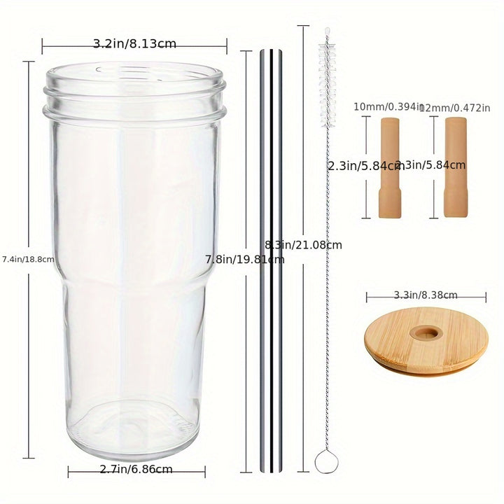24 oz Wide Mouth Mason Jar Drinking Glass with Bamboo Lids and Straws 2 Pack, Smoothie Cup Reusable for Iced Coffee, Pearl Milkshake, Water, Juice BPA Free - Total Trends Fusion