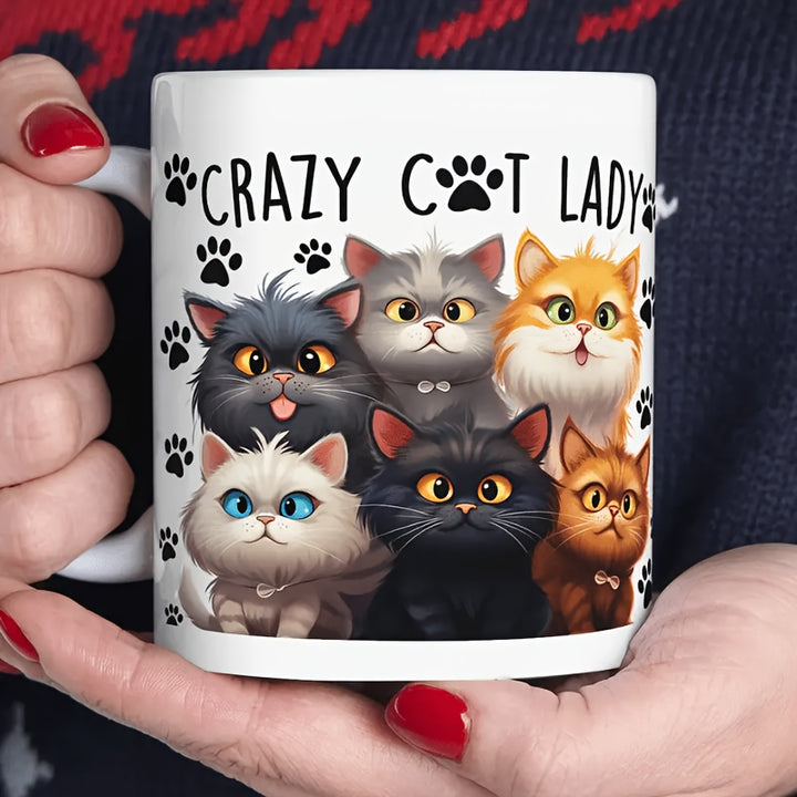 11oz Crazy Cat Lady White Ceramic Coffee Mug, Tea Cup - Dishwasher & Microwave Safe - Birthday Gift, Holiday Gift, Gift For Her, Halloween