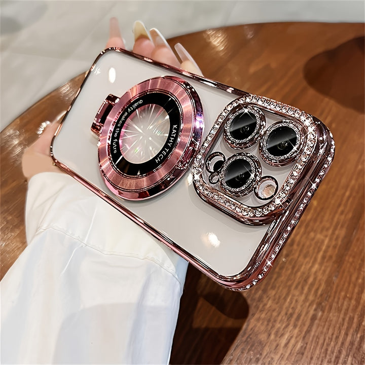 Luxury Bling Glitter Ring Bracket Magnetic Plating Phone Case For IPhone 15 14 13 12 11 Pro Max 15 Plus Kickstand Shockproof Soft Back Cove Accessories Protection - Total Trends Fusion
