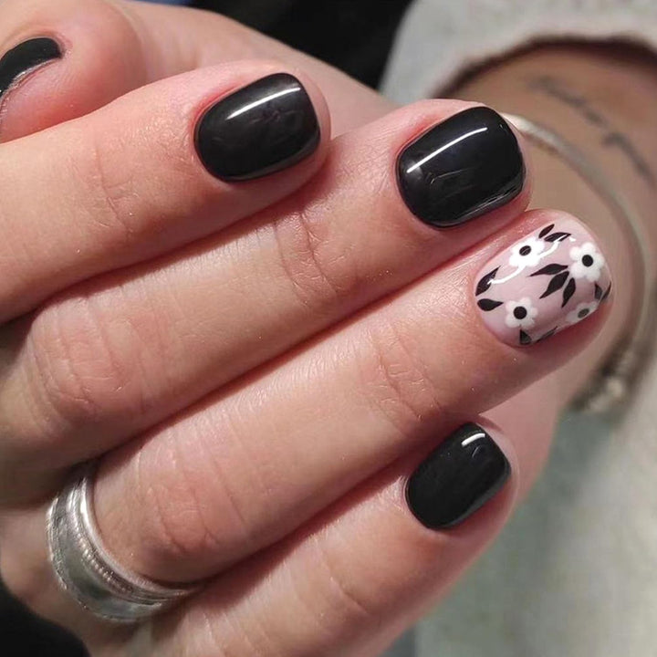 French Tip Press on Nails Short Square Fake Nails with Leopard Print French Bow Designs Nude Glue on Nails Press Ons Glossy False Nails Reusable Cute Stick on Nails for Women 24 Pcs