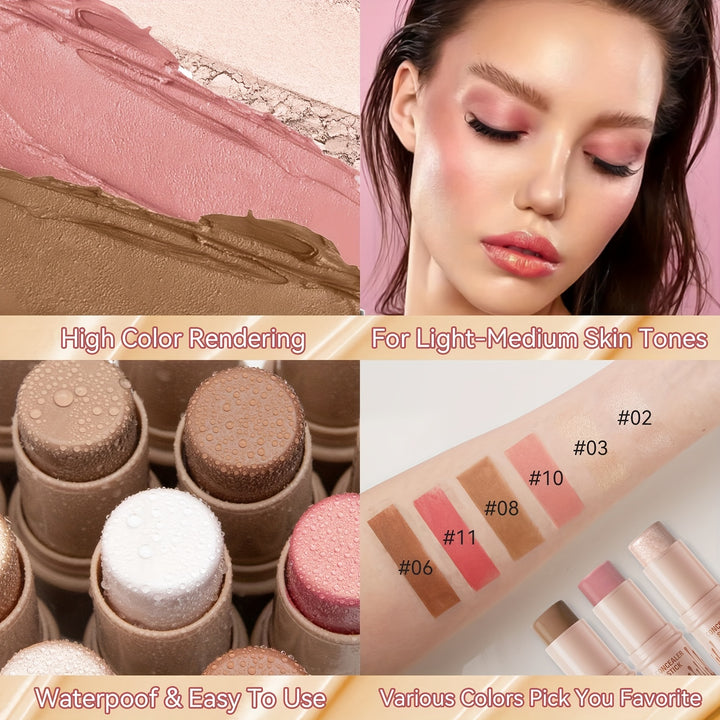 3Pcs Contour Stick, Blush Stick, Highlighter Stick, Bronzer Stick, 3 Pcs Cream Contour Kit With Brush For A Flawless Look, Contour Stick Makeup Non-Greasy Waterproof, Long-lasting Fair-Medium - Total Trends Fusion