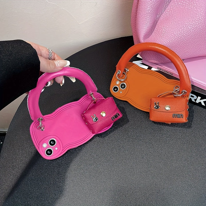 Portable Orange Phone Case With Rabbit Earphone Bag For IPhone 11 12 13 14 Pro Max - Total Trends Fusion