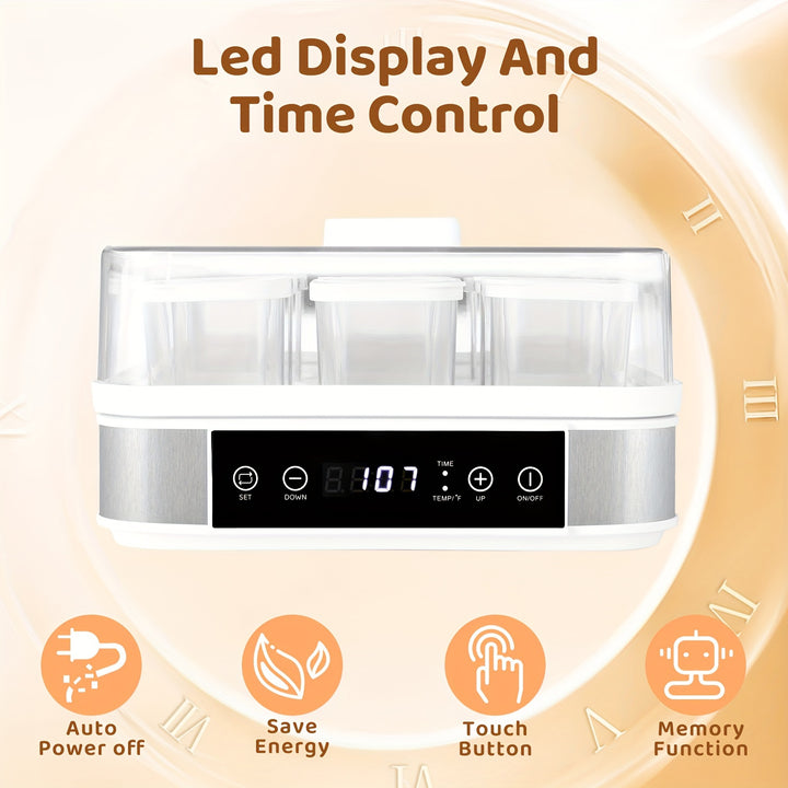 9-Cup Automatic Greek Yogurt Maker Machine - Temperature and Time Control, Glass Jars for Effortless Cleaning, Ideal for Homemade Yogurt, Healthy Snacks and Delicious Recipes - Total Trends Fusion