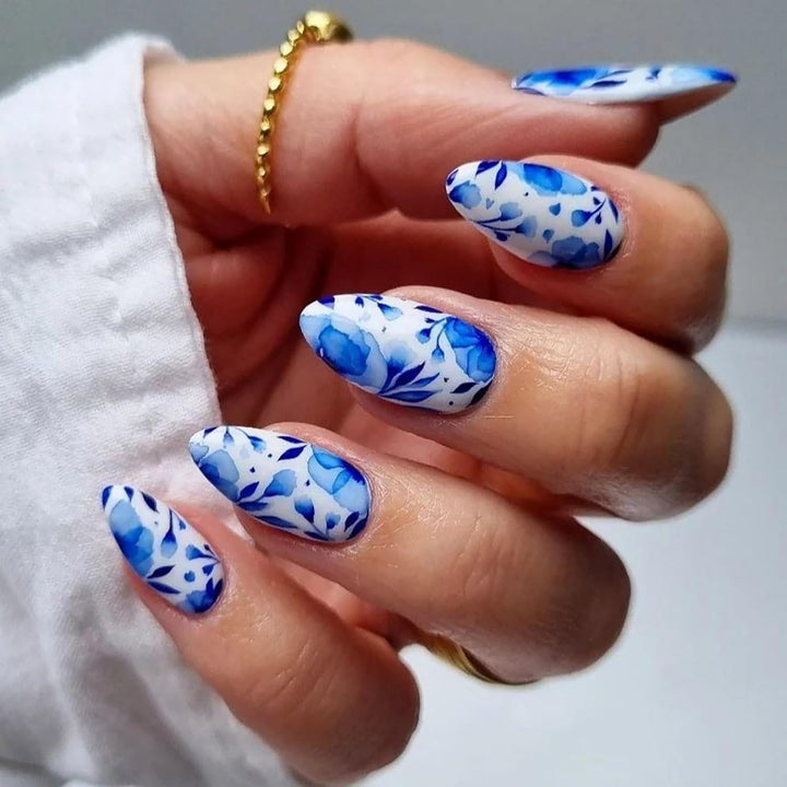 24Pcs Long Fake Nails Almond Press on Nail French Tip Glue on Nails Rainbow Ice Cream Design Acrylic Nails Almond Nails for Women and Girls
