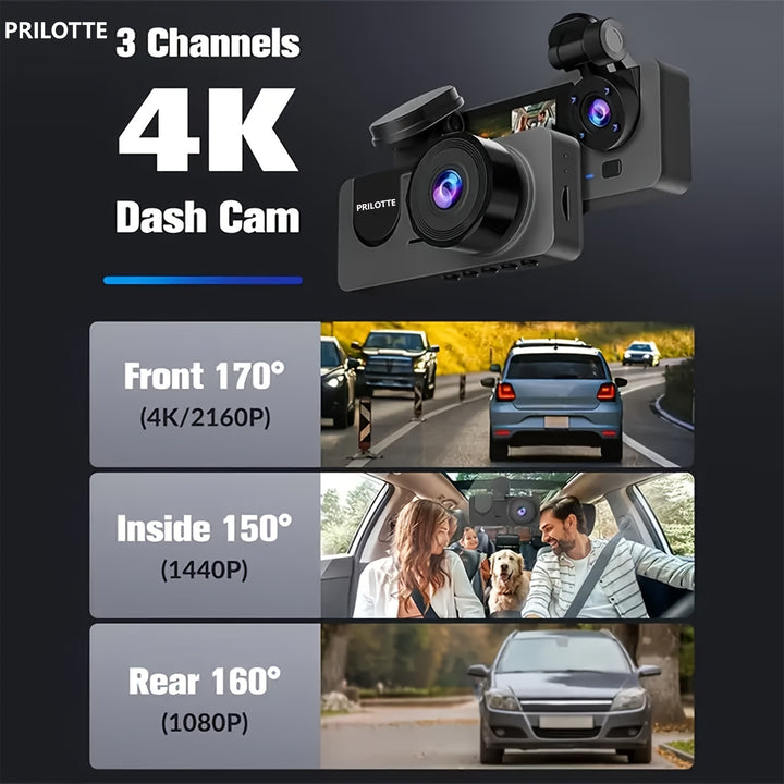 Dash Camera For Cars, 4K Full UHD Car Camera Front Rear With Free 32GB SD Card, Dashcams For Cars With Night Vision, 24 Hours Parking Mode, WDR, G-Sensor, Motion Detection