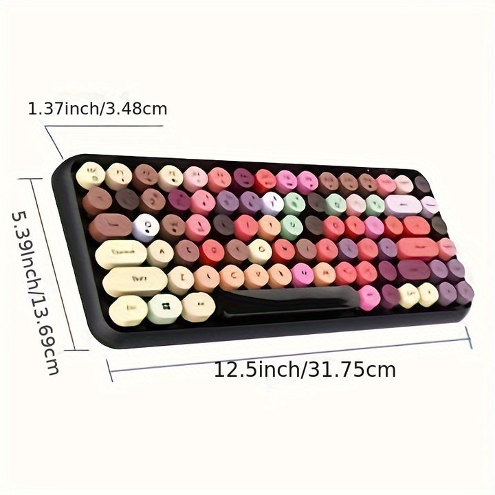 AJAZZ NACODEX 84 Keys Pink Wireless Keyboard With Cute Retro Round Keycaps, Comfortable Ergonomic Typewriter Keyboard Compatible With Android Windows IOS Suitable For Home And Office Keyboards - Total Trends Fusion