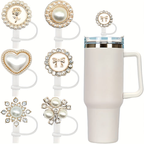 6-Pack Elegant Pearl Straw Topper Caps For Stanley 30 & 40 Oz Tumblers, Reusable 0.4 Inch Pearl Straw Tips Cover Protectors For Women, Cute Women Beverage Accessories, Gag Gift Idea, Birthday Gift For Women - Total Trends Fusion