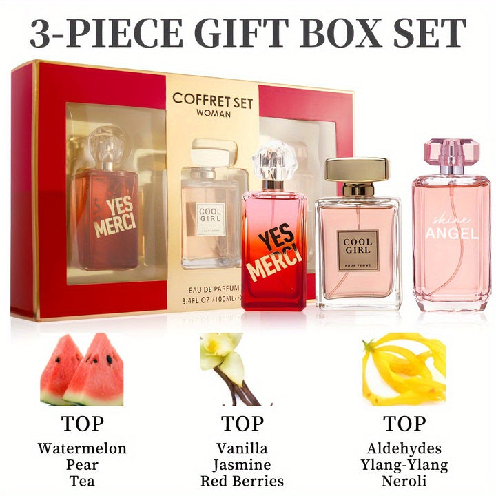 "3-Piece Eau De Parfum Gift Set | 3.4 Fl Oz Long-Lasting Fragrance for Holidays & Parties"