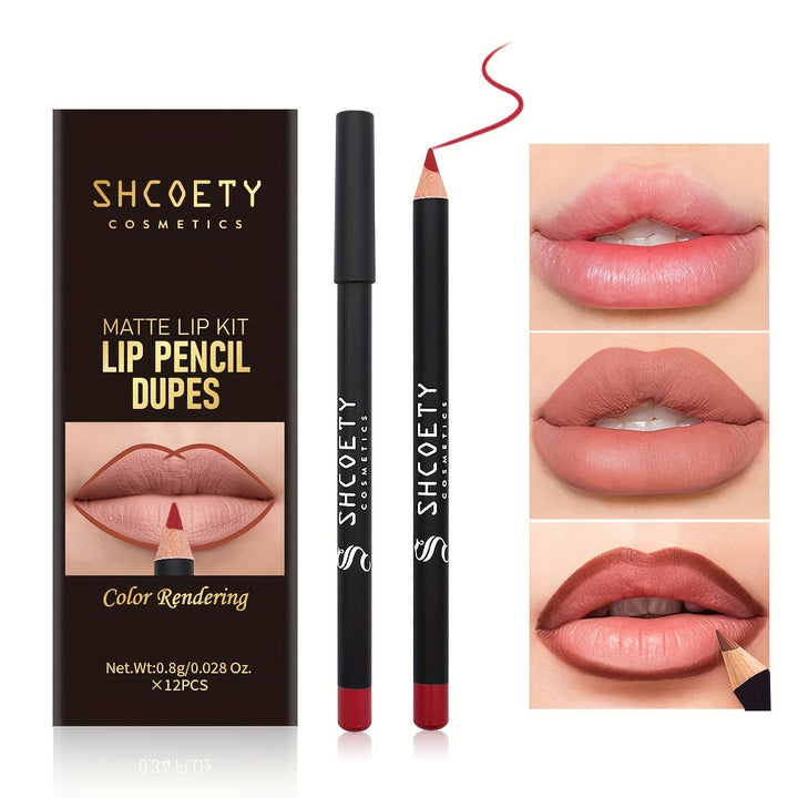12-piece Lip Liner Set, Matte Non-stick Lipstick Pen Set