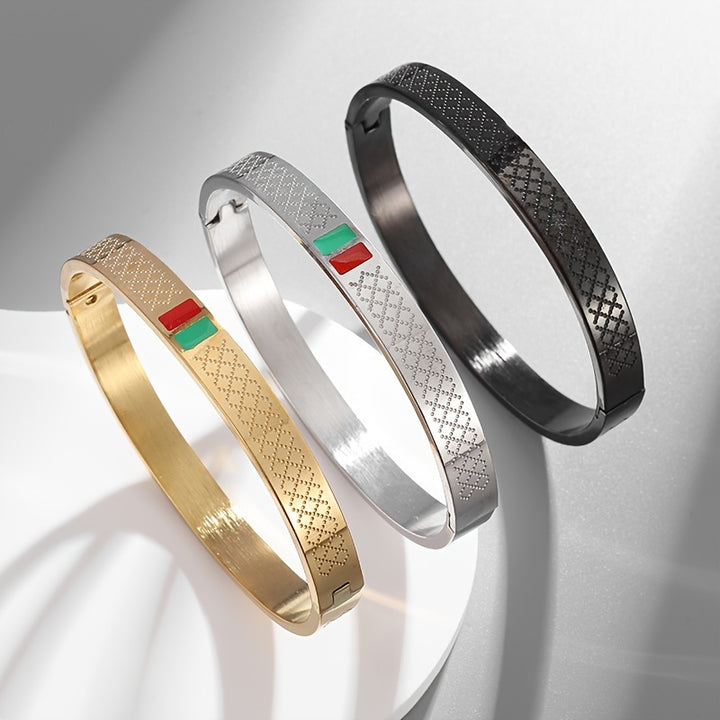 3pcs/set stainless steel green red enamel bracelets for women and men cuff bracelets for couples fashion luxury retro jewelry gifts - Total Trends Fusion