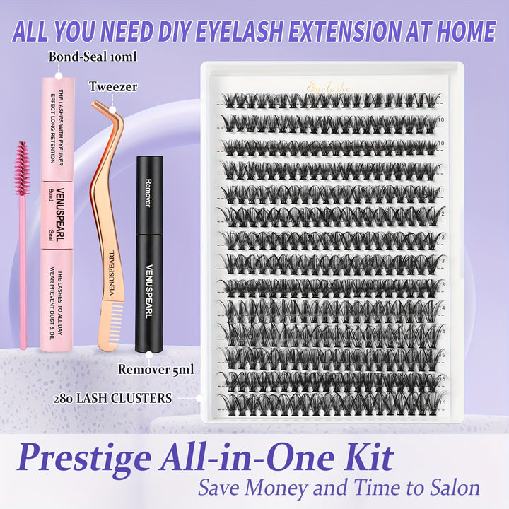 DIY Lash Extension Kit 280 PCS Individual Eyelash Extension Kit 0.07D 9-16MIX 40D Cluster Lashes Kit Lash Glue Remover and Applicators for Eyelash - Total Trends Fusion