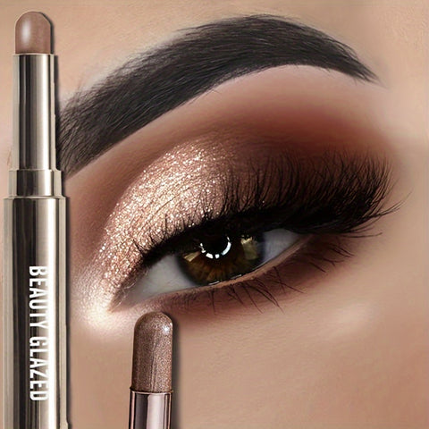 10-color Smoked Eye Shadow Stick, Equipped with Double Head Pearl Highlight, Built-in Applicator, Easy to Apply Makeup, Providing Matte and Shiny Effects, Durable and Waterproof, Creating a Perfect Eye Makeup Effect-Plant Squalane with Plant Squalane