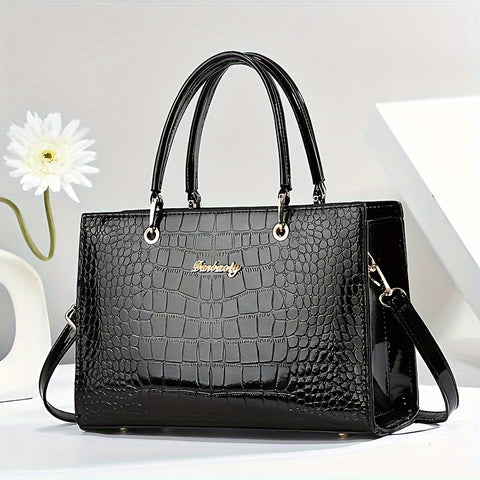 Chic Crocodile-Pattern Shoulder Bag for Women: Elegant, Versatile with Secure Zipper, Polyester-Lined Messenger Bag for Every Occasion - Total Trends Fusion