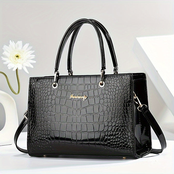 Chic Crocodile-Pattern Shoulder Bag for Women: Elegant, Versatile with Secure Zipper, Polyester-Lined Messenger Bag for Every Occasion - Total Trends Fusion
