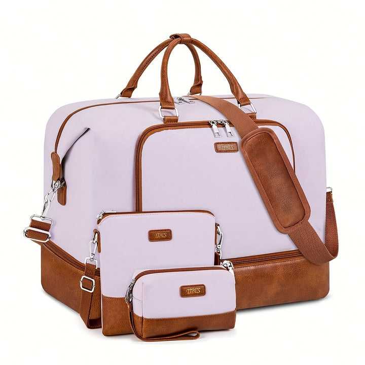 3pcs Travel Weekender Bag for Women, Overnight Bag with Shoe Compartment, Oversized Travel Duffel Bag Carry On Tote with Trolley Sleeve 21" for Weekend Travel Business Trip - Total Trends Fusion