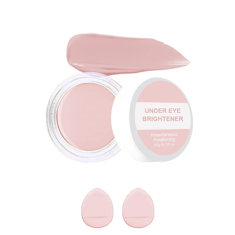 Under Eye Brightener Concealer, Waterproof Full Coverage Color Corrector Concealer for Dark Circles, Hydrating Nourishing Long-Lasting under Eye Brightening Cream Concealing with 2Pcs Puff, 04# Pink