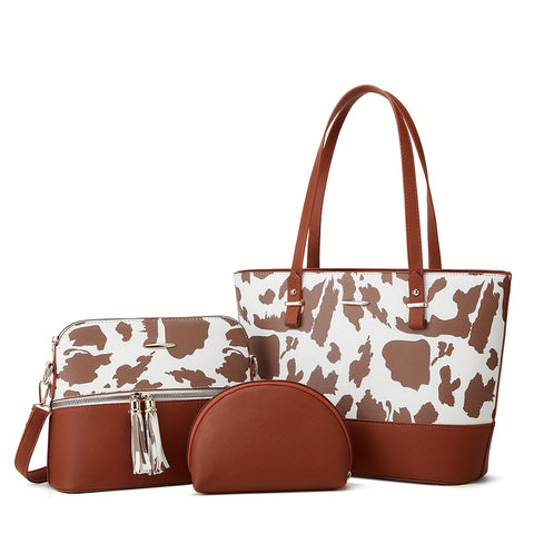 3 Pack Women Fashion Shoulder Handbags Wallet Tote Bag Top Handle Satchel Hobo With Zipper Closure Set - Total Trends Fusion