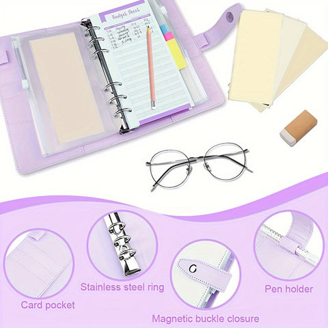 Multifunctional A6 Budget Binder with 12 Clear Zip Pockets and 12 Budget Sheets PU Cash Envelopes Portable Envelopes Organizer for Budgeting and Money Saving - Total Trends Fusion