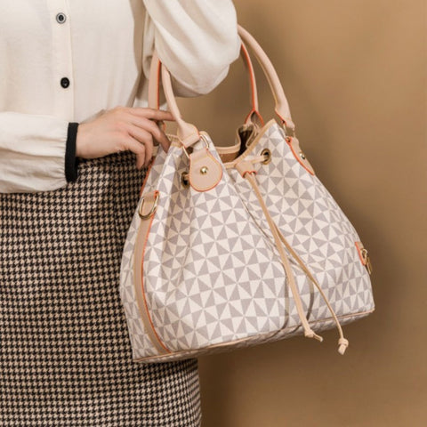 Women's Chic Argyle Pattern Bucket Bag, Drawstring Handbag, Versatile Crossbody Bag & Purse - Total Trends Fusion