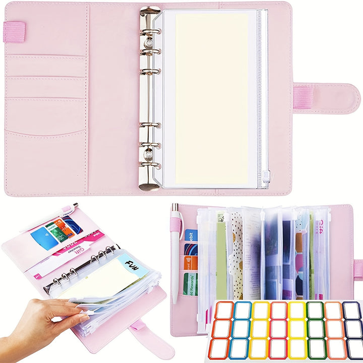 Multifunctional A6 Budget Binder With 12 Clear Zip Pockets And 12 Budget Sheets PU Cash Envelopes Portable Envelopes Organizer For Budgeting And Money Saving - Total Trends Fusion