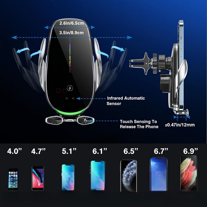YITUMU Wireless Car Charger, 15W Fast Charging Automatic Clamping Dashboard Air Outlet Car Phone Holder, Suitable for iPhone 14 13 12 11 Pro Max Xs, Suitable for Samsung Galaxy S21 S20, S10+ S9+ Note 9, etc... - Total Trends Fusion