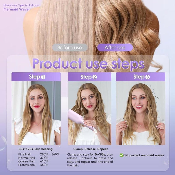 Curling Iron, 32mm Ceramic Coated Curling Iron, Adjustable Temperature Curler for Omelets and French Waves with Ease - Total Trends Fusion