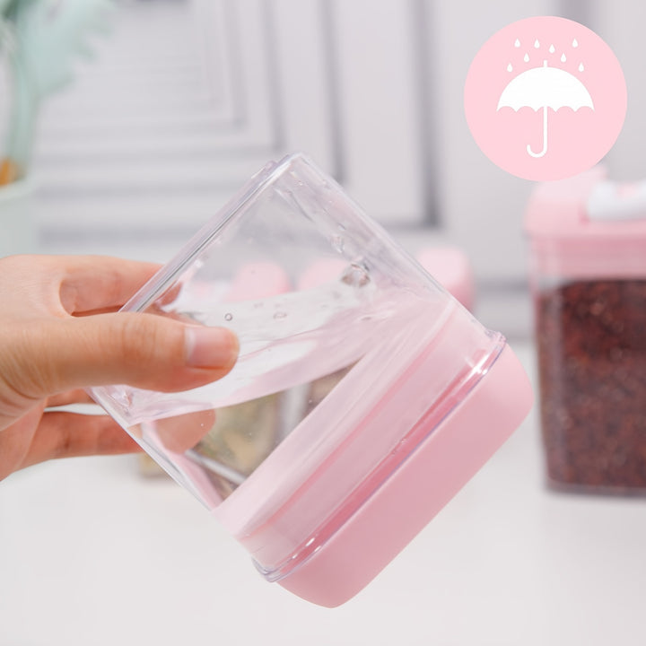 Pink Airtight Food Storage Container Set-10 Piece BPA Free Clear Plastic Cereal Canisters with Easy Lock Lids-Kitchen & Pantry Organization Containers for Sugar, Flour, Cereal, Labels & Marker (SC001, SC002, SC003, SC004) - Total Trends Fusion