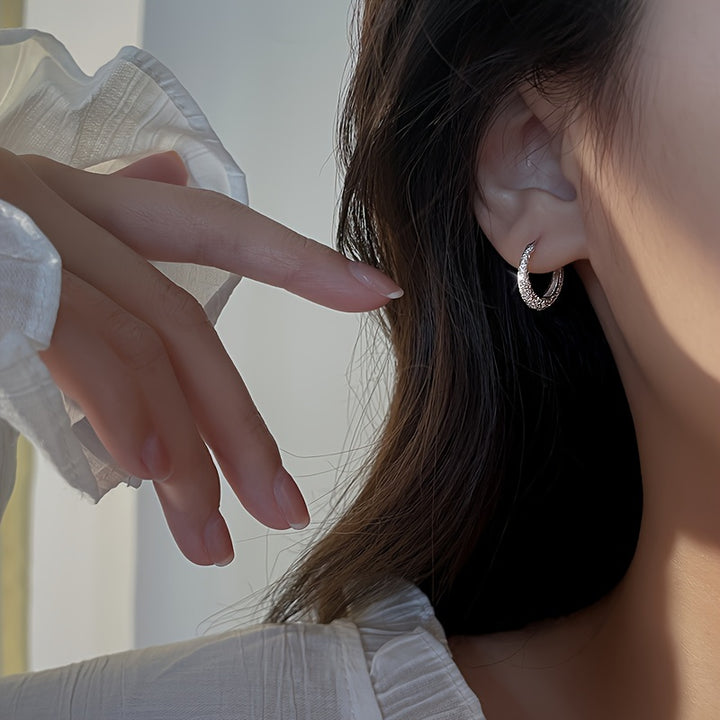 S925 Sterling Silver Earrings, Starry River Shiny Glitter Hoop Earrings Frosted Shiny Hoop Earrings Valentine's Day Mother's Day Jewelry Gifts - Total Trends Fusion